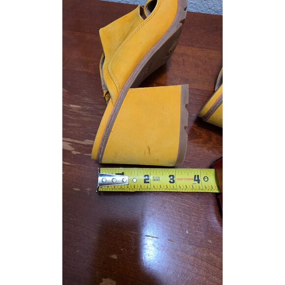 Sorel Nadia Women's Yellow Leather Open-Toe Slip on Block Heeled Sandals Size 10 - Picture 9 of 12
